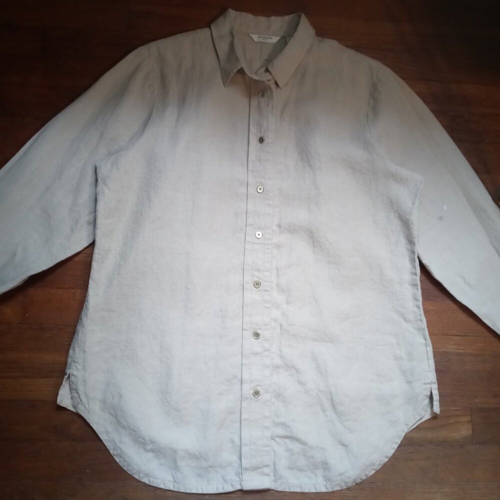 LIZ CLAIBORNE 100% linen long sleeve shirt in neutral beige (XL)
